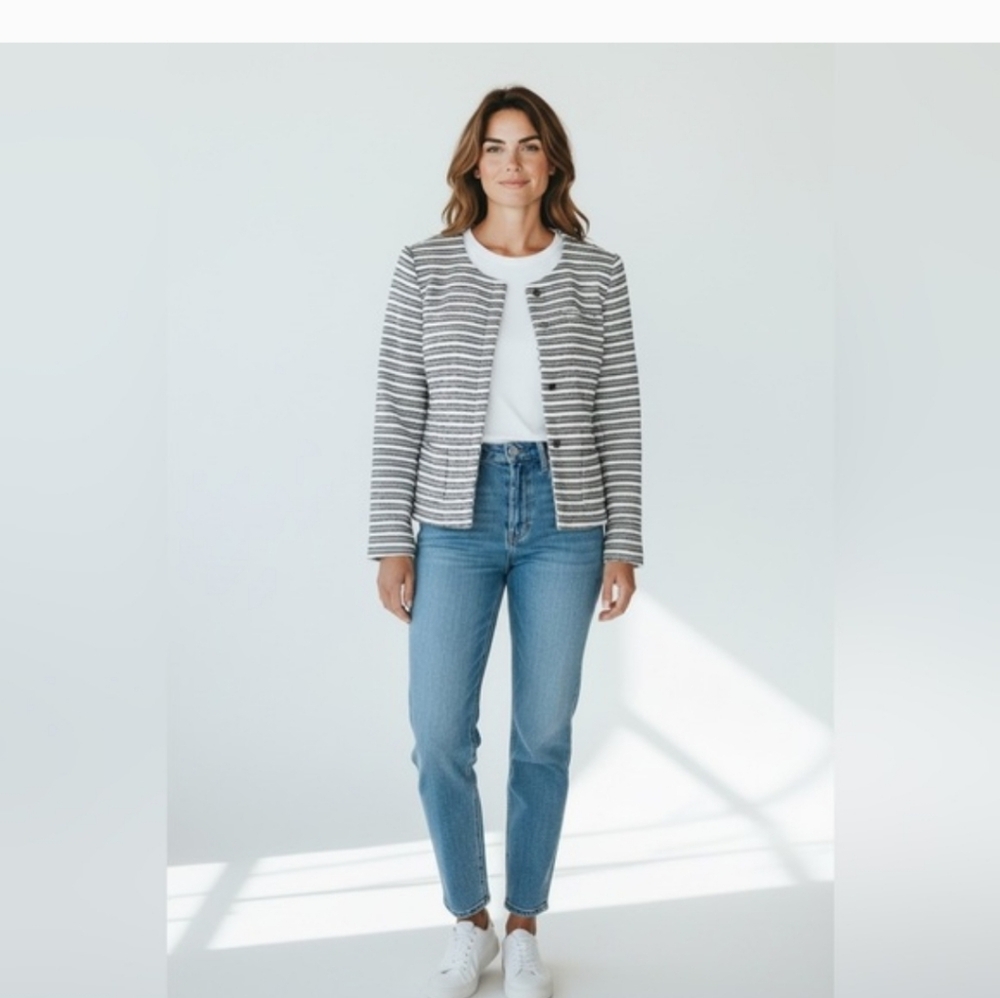 J. Crew Long Sleeve Tweed Jacket Gray Stripe Size Small #65